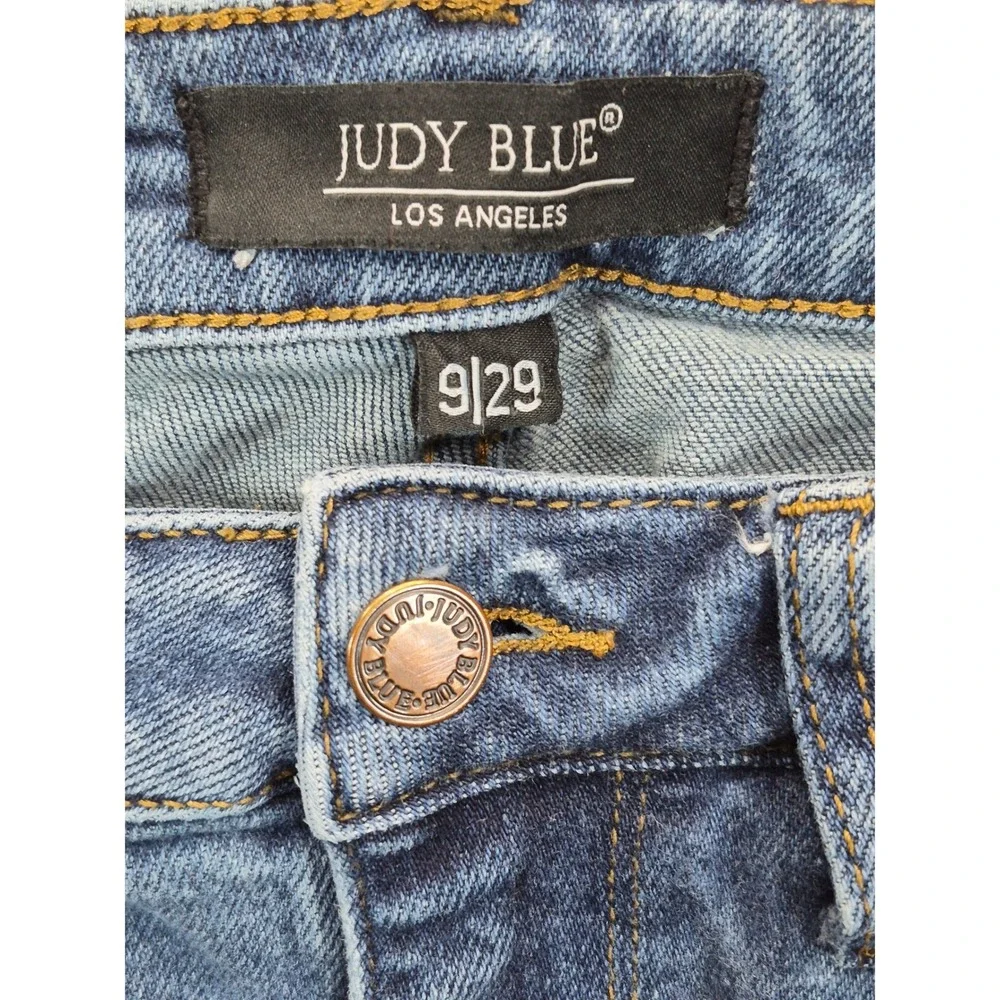 Judy Blue High Rise Skinny Jeans Women's 29 Blue Frayed Shark Bite Hem